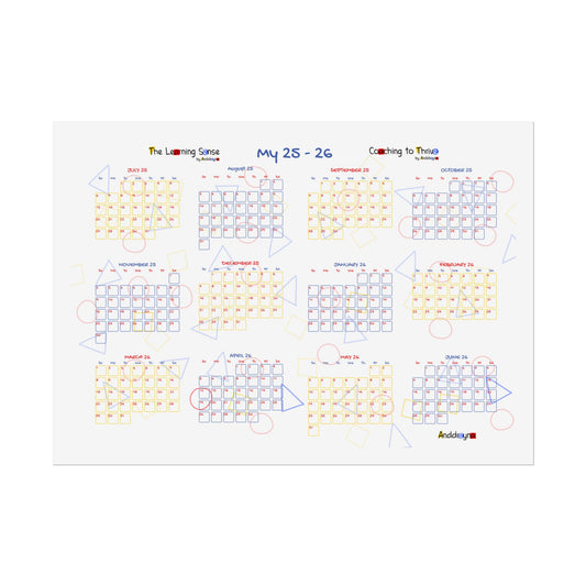 Calendar Wall Poster, Colorful Planner, Bright Wall Art, Home Organization, Ideal Gift for Students, Educators, and Busy Families